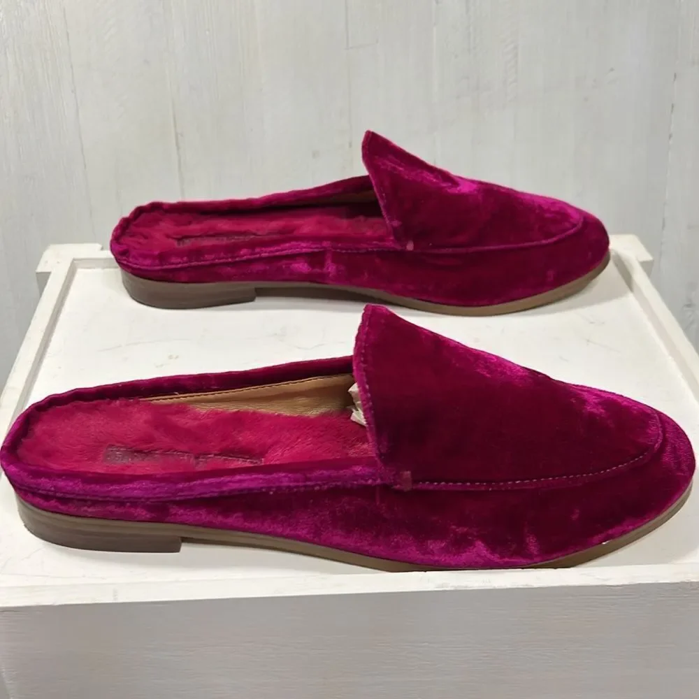 Velvet Faux Fur Slides Mules Loafers Banana Republic Women’s 6 Fuchsia